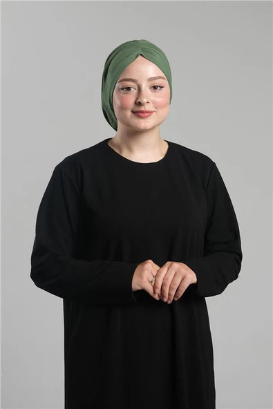 Yağ Yeşili Pratik Hazır Geçmeli Tesettür Bone Sandy Büzgülü Salaş 2119_36 ürün görseli 1