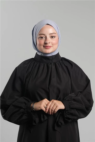 Gri Pratik Hazır Geçmeli Tesettür Eşarp Sandy Arkadan Çıtçıtlı Piliseli Hijab 2406_15 ürün görseli 1