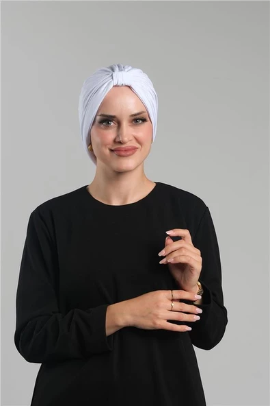 Beyaz Pratik Hazır Geçmeli Tesettür Bone Sandy Pileli Salaş 2121_42 ürün görseli 1