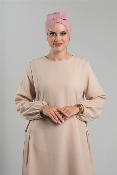 Pudra Pratik Hazır Geçmeli Fiyonklu Bone Sandy Çift Taraflı Çapraz 3007B_06 ürün görseli 1
