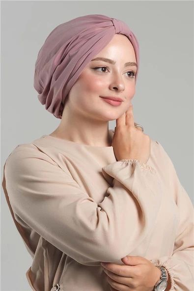 Pudra Pratik Hazır Geçmeli Tesettür Bone Sandy Pileli Salaş 2121_06 ürün görseli 1