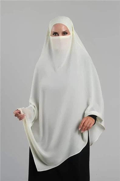 Ekru Pratik Hazır Geçmeli Tesettür Eşarp Krep Bağcıklı Sufle Hijab 2313_27 ürün görseli 1