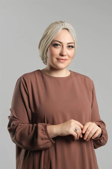 Bej Pratik Hazır Geçmeli Tesettür Bone Sandy Pileli Salaş 2121_12 ürün görseli 1