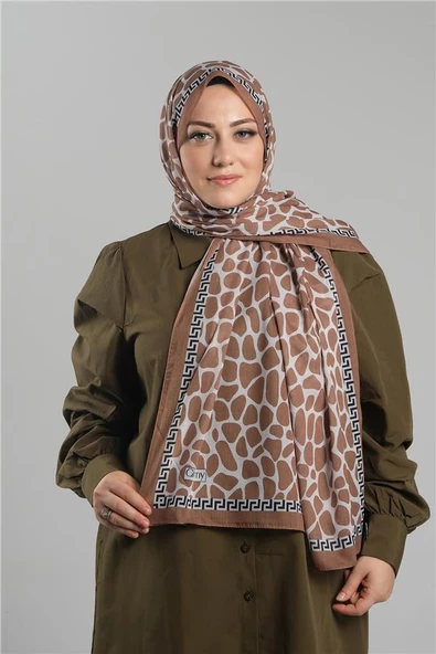 Hardal Desenli Şal Kesik Elyaf Dijital Baskılı Pamuksu Leopar 202116_43 ürün görseli 1