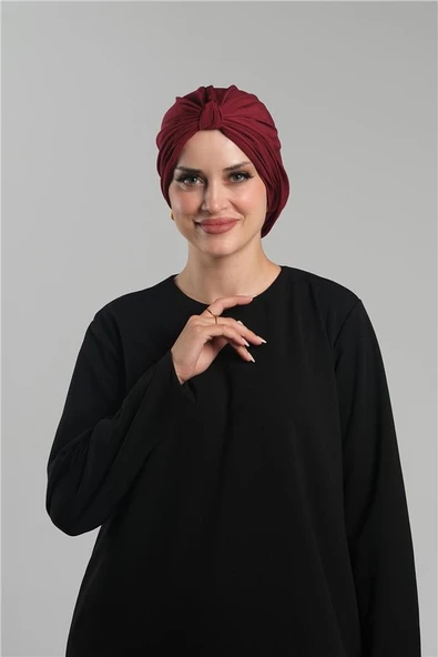 Bordo Pratik Hazır Geçmeli Tesettür Bone Sandy Pileli Salaş 2121_16 ürün görseli 1