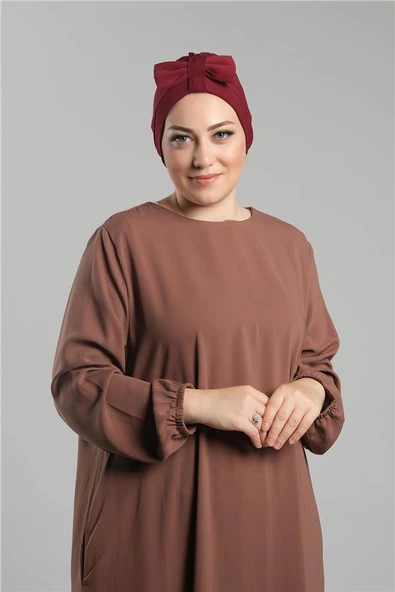 Bordo Pratik Hazır Geçmeli Fiyonklu Bone Sandy Çift Taraflı Çapraz 3007B_16 ürün görseli 1
