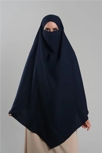 Lacivert Pratik Hazır Geçmeli Tesettür Eşarp Krep Bağcıklı Sufle Hijab 2313_02 ürün görseli 1