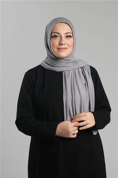Gri Pratik Hazır Geçmeli Şal Viskon Önü Süngerli Penye Şal 2202_15 ürün görseli 1