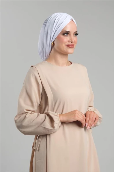 Beyaz Pratik Hazır Geçmeli Tesettür Bone Sandy Büzgülü Salaş 2119_42 ürün görseli 1