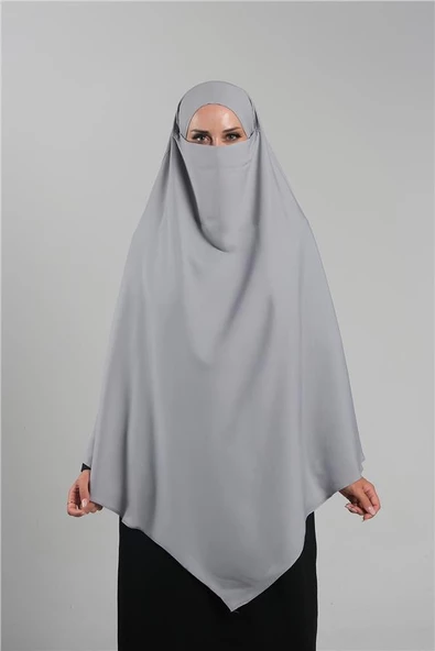 Koyu Gri Pratik Hazır Geçmeli Tesettür Eşarp Krep Bağcıklı Çift Katlı Sufle Hijab 2314_23 ürün görseli 1