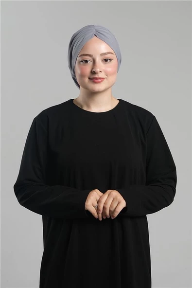 Gri Pratik Hazır Geçmeli Tesettür Bone Sandy Büzgülü Salaş 2119_15 ürün görseli 1