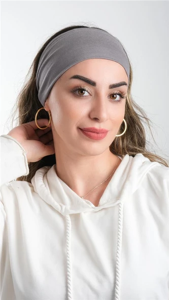 Gri Bandana Saç Bandı Viskon Düz 3012_15 ürün görseli 1