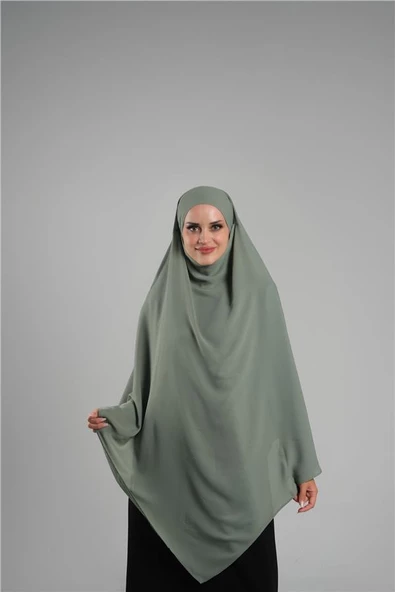 Yağ Yeşili Pratik Hazır Geçmeli Tesettür Eşarp Krep Bağcıklı Sufle Hijab 2313_36 ürün görseli 1