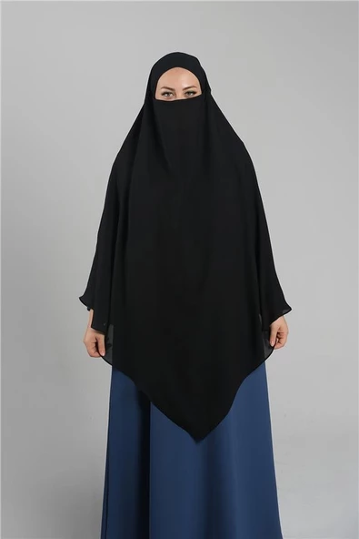 Siyah Pratik Hazır Geçmeli Tesettür Eşarp Krep Bağcıklı Çift Katlı Sufle Hijab 2314_01 ürün görseli 1