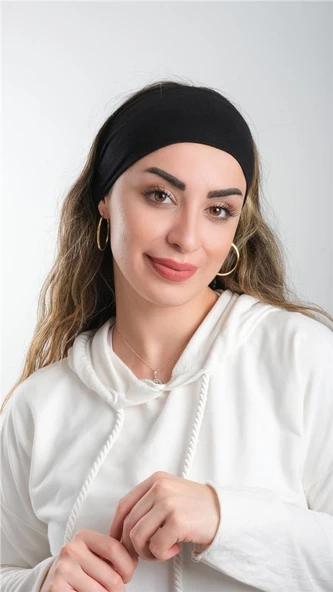 Siyah Bandana Saç Bandı Viskon Düz 3012_01 ürün görseli 1
