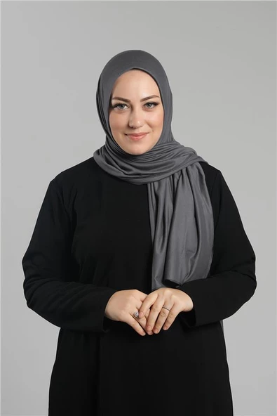 Antrasit Pratik Hazır Geçmeli Şal Viskon Önü Süngerli Penye Şal 2202_25 ürün görseli 1