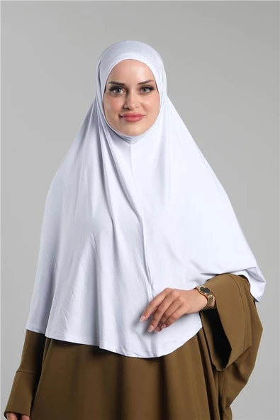 Beyaz Pratik Hazır Geçmeli Tesettür Eşarp Viskon Pratik Namaz Örtüsü 2201_42 ürün görseli 1