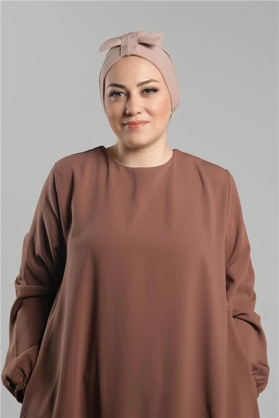 Bej Pratik Hazır Geçmeli Fiyonklu Bone Sandy Çift Taraflı Çapraz 3007B_12 ürün görseli 1
