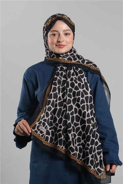 Siyah Desenli Şal Kesik Elyaf Dijital Baskılı Pamuksu Leopar 202116_01 ürün görseli 1