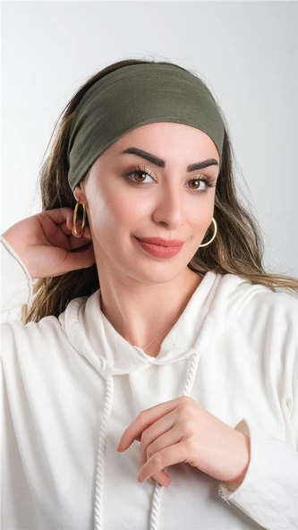 Haki Bandana Saç Bandı Viskon Düz 3012_09 ürün görseli 1