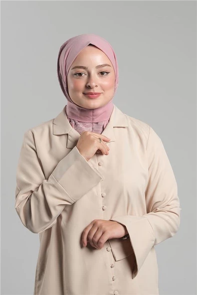 Gül Kurusu Pratik Hazır Geçmeli Tesettür Eşarp Sandy Arkadan Çıtçıtlı Piliseli Hijab 2406_18 ürün görseli 1