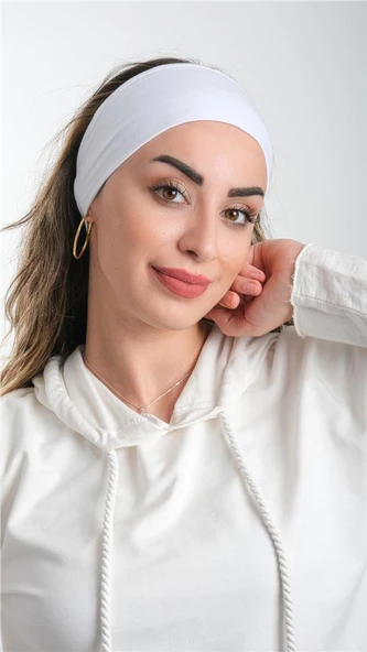 Beyaz Bandana Saç Bandı Viskon Düz 3012_42 ürün görseli 1