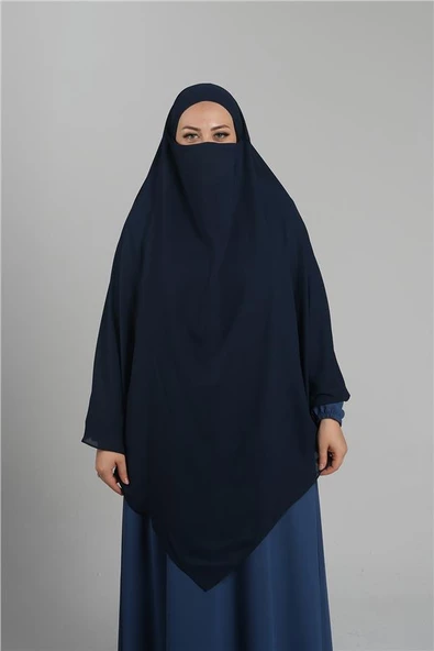 Lacivert Pratik Hazır Geçmeli Tesettür Eşarp Medine İpeği Bağcıklı Sufle Hijab 2301_02 ürün görseli 1