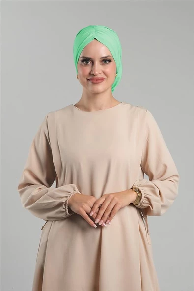 Mint Yeşili Pratik Hazır Geçmeli Tesettür Bone Sandy Büzgülü Salaş 2119_13 ürün görseli 1