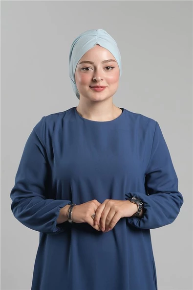 Bebe Mavisi Pratik Hazır Geçmeli Tesettür Bone Sandy Büzgülü Salaş 2119_11 ürün görseli 1