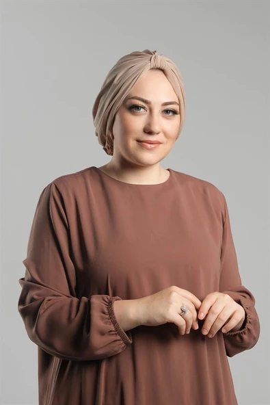 Sütlü Kahve Pratik Hazır Geçmeli Tesettür Bone Sandy Pileli Salaş 2121_26 ürün görseli 1