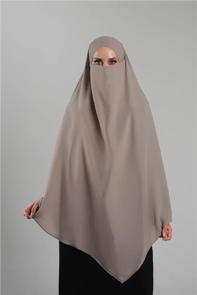 Koyu Bej Pratik Hazır Geçmeli Tesettür Eşarp Krep Bağcıklı Çift Katlı Sufle Hijab 2314_44 ürün görseli 1
