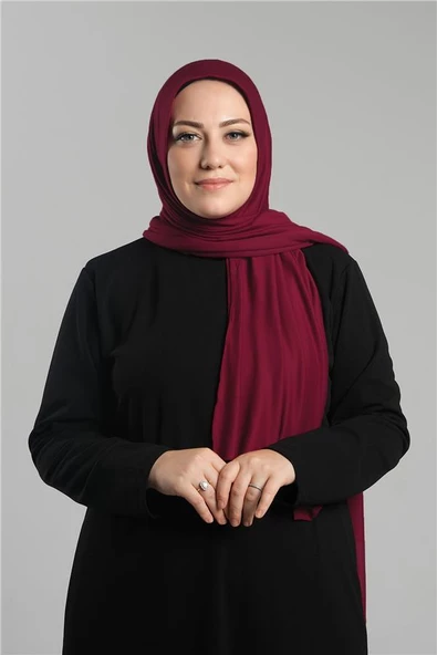 Bordo Pratik Hazır Geçmeli Şal Viskon Önü Süngerli Penye Şal 2202_16 ürün görseli 1