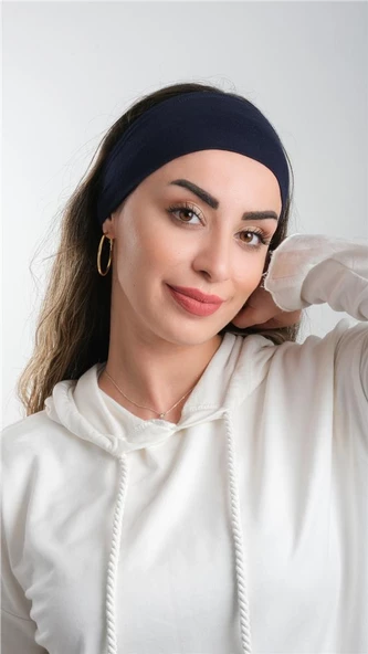 Lacivert Bandana Saç Bandı Viskon Düz 3012_02 ürün görseli 1