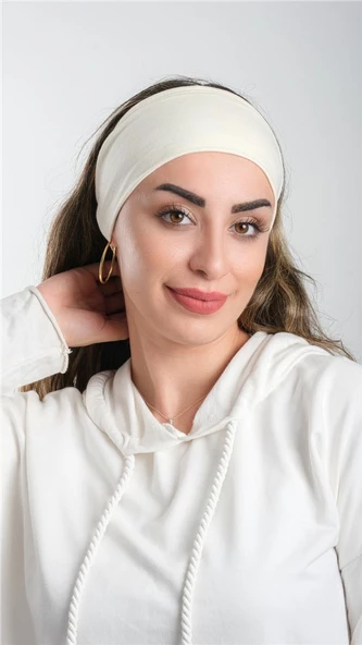 Krem Bandana Saç Bandı Viskon Düz 3012_40 ürün görseli 1