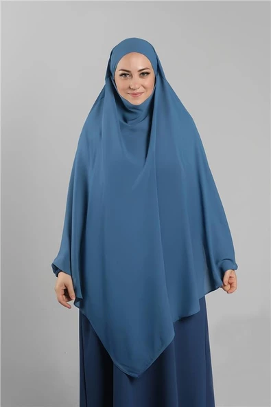 Bebe Mavisi Pratik Hazır Geçmeli Tesettür Eşarp Krep Bağcıklı Sufle Hijab 2313_11 ürün görseli 1