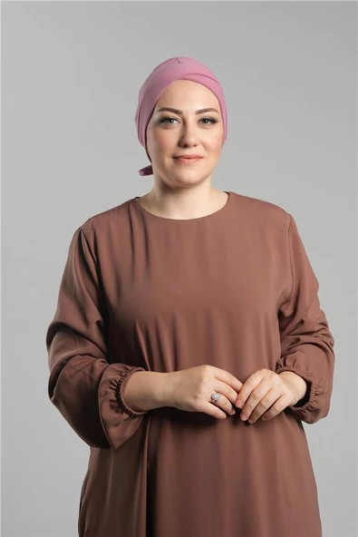 Gül Kurusu Pratik Hazır Geçmeli Fiyonklu Bone Sandy Çift Taraflı Çapraz 3007B_18 ürün görseli 1