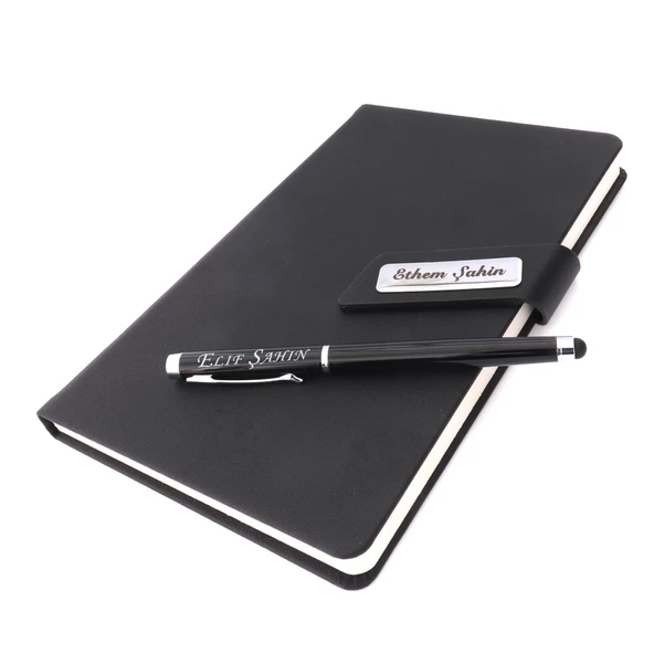 İsme Özel Mıknatıslı Defter Padli Roller Kalem Seti Siyah ürün görseli 1
