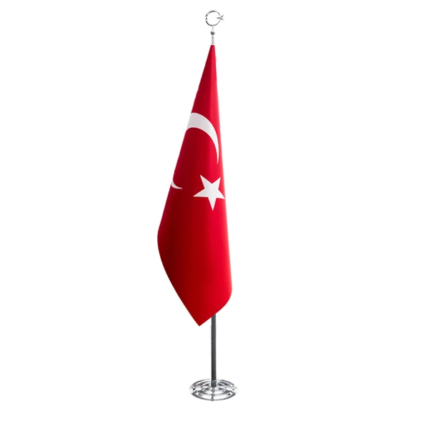 Türk Makam Bayrağı Telalı + Krom Direk (Simsiz) ürün görseli 1
