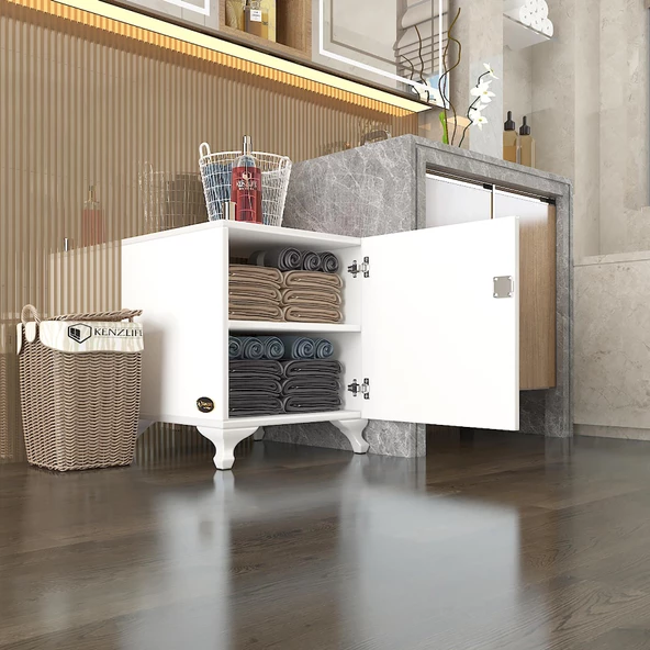 Kenzlife kilitli dolap rana39 byz 47X39X39 banyo dolabı hazır mutfak ofis kiler kitaplık evrak ayaklı ürün görseli 1