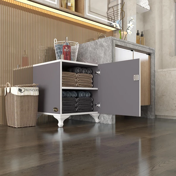 Kenzlife kilitli dolap rana39 gri 47*39*39 banyo dolabı hazır mutfak ofis kiler kitaplık evrak ayaklı ürün görseli 1