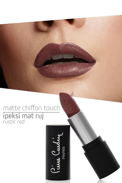 Pierre Cardin Matte Chiffon Touch Lipstick - Rustic Red -186 - Resim 4