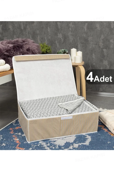 4 Adet Çok Amaçlı Kapaklı Kutu Baza Boy Kahve 50x40x19 cm ürün görseli 1