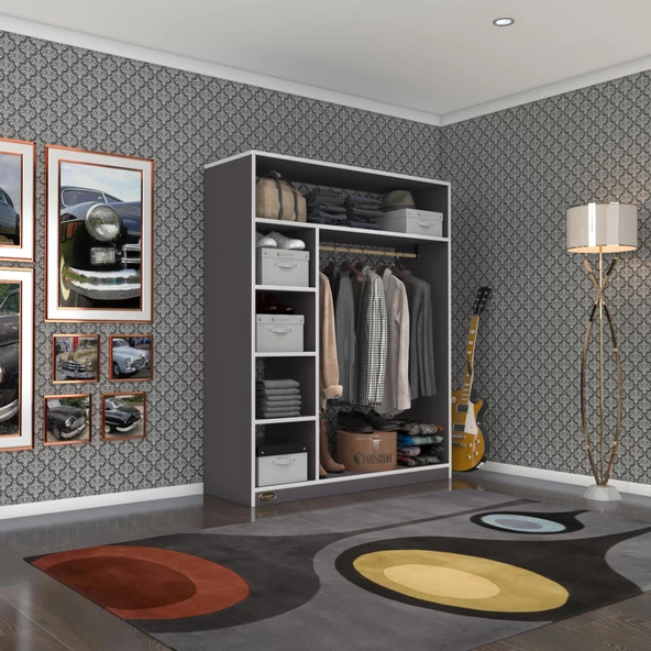 Kenzlife giysi dolabı necmettin 150*120*40 gri gardırop ürün görseli 1