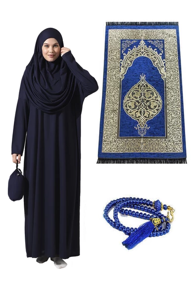 Tek Parça Namaz Elbisesi - Seccade - Tesbih - İbadet Seti - Lacivert ürün görseli 1