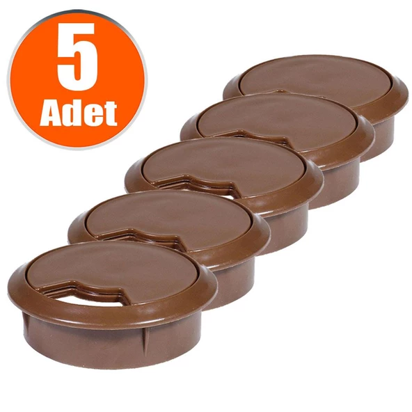 Masa Üstü Kablo Kanalı Deliği Kapağı Kahverengi Masa Kapağı 6 cm (5 ADET) ürün görseli 1