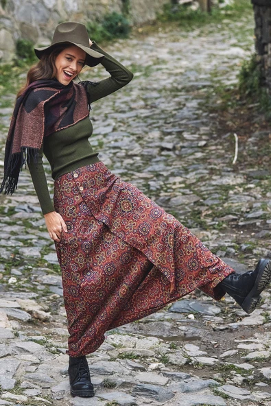 Doğal Düğmeli Cepli Kadın Şalvar Pantolon ürün görseli 1