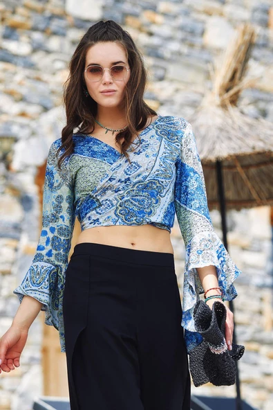 İspanyol Kol Crop Bluz - Resim 2