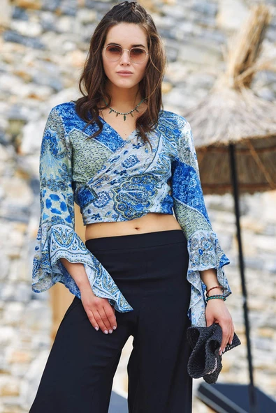 İspanyol Kol Crop Bluz - Resim 3