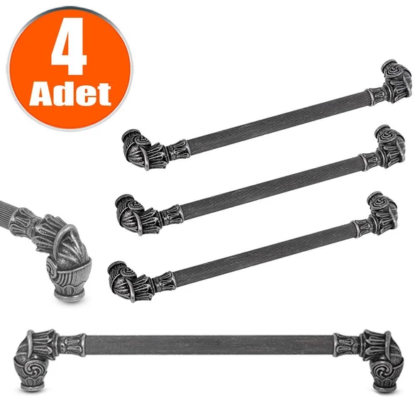 Alyans 224 mm Eskitme Antik Gümüş Rustik Metal (4 ADET) Mobilya Mutfak Dolap Kulpu Kulbu Kulpları ürün görseli 1