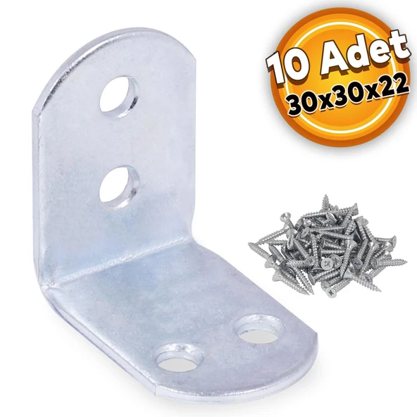 Mobilya Eşya Dolap Deprem Sabitleyici Köşebent Bağlantı Aparatı L Demiri Gönye 30x30x22 Mm (10 ADET) ürün görseli 1